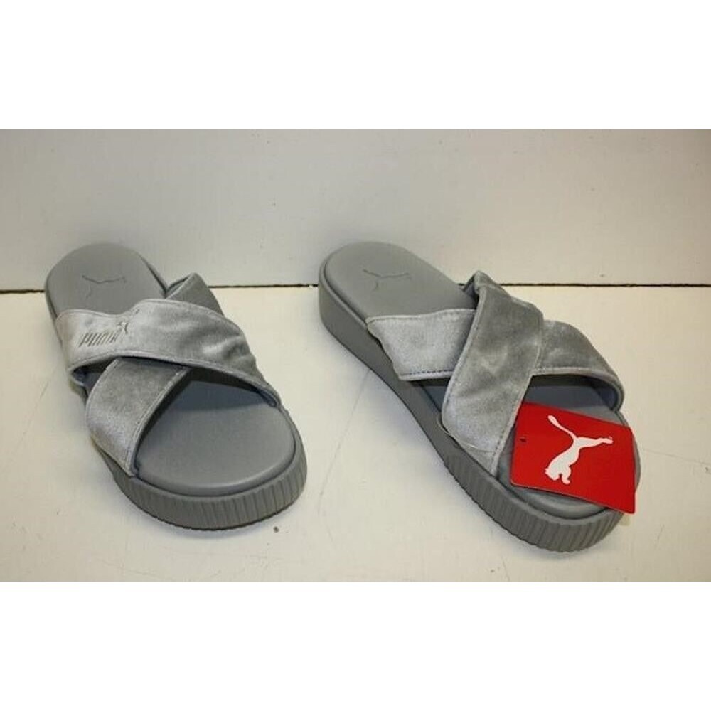 Puma Slide Sandals ~ Velvet Platform Quarry Gray ~ SIze 9 1/2 NEW #3806750